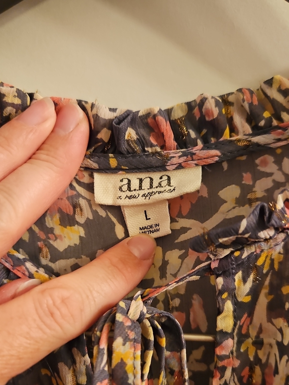 ANA Gray Floral Maxi Dress, Sheer Balloon Sleeves, Lined Slip, Cinched Waist, L - Picture 3 of 11